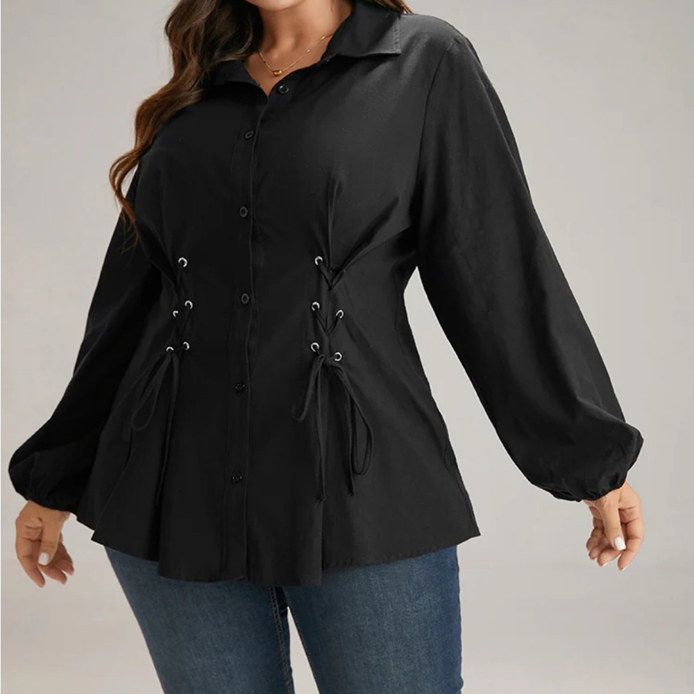 Size 18/20 BloomChic Black Corset Waist Button-Up Top / NWT - Picture 3 of 5